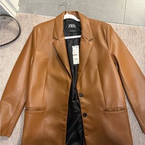 Zara Brown Faux Leather Blazer
